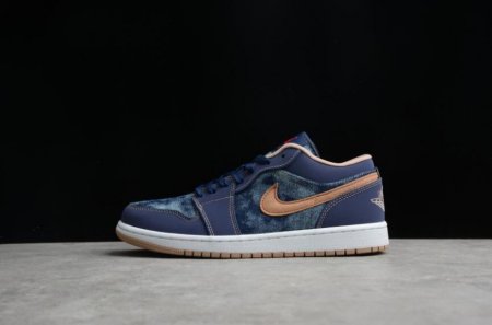 Women's | Air Jordan 1 Low Denim Midnight Navy University Red-White-Hemp Basketball Shoes