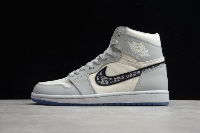 Women's | Dior x Air Jordan 1 High OG Wolf Grey Sail-Photon Dust-White Basketball Shoes