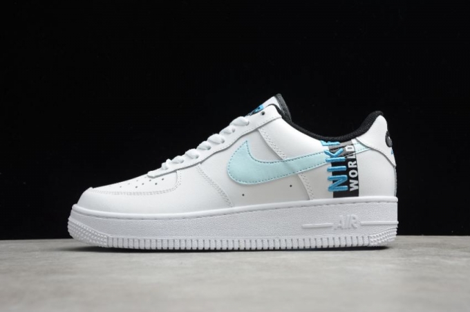 Women's | Nike Air Force 1 07 Worldwide White Glacier Blue Black CJ6924-100 Running Shoes