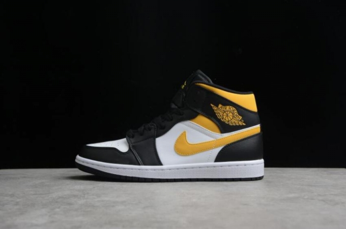 Women's | Air Jordan 1 Mid White Pollen Black Basketball Shoes Basketball Shoes