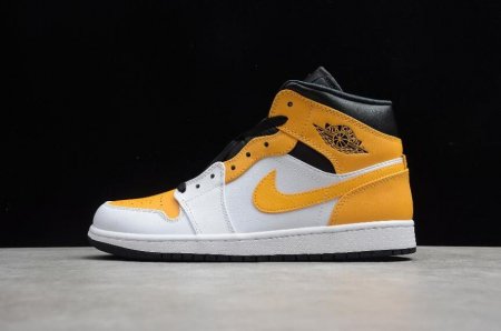 Women's | Air Jordan 1 Mid White University Gold Black Basketball Shoes