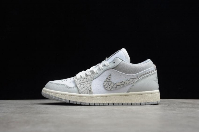 Women's | Air Jordan 1 Low PRM Elephant Print White Neutral Grey-Sail-Smoke Grey Basketball Shoes