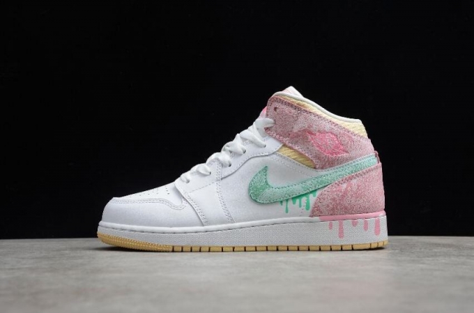 Women's | Air Jordan 1 Mid SE GS White Green Glow Arctic Punch Shoes Basketball Shoes