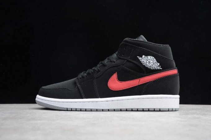 Women's | Air Jordan 1 Mid All Black Red Basketball Shoes