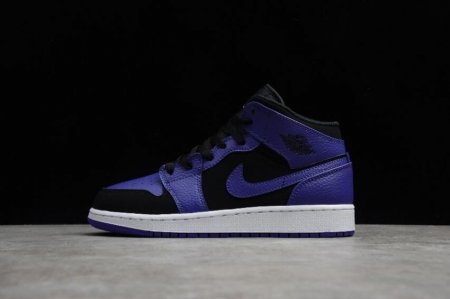 Men's | Air Jordan 1 Mid GS Black Purple Dark Concord White Basketball Shoes