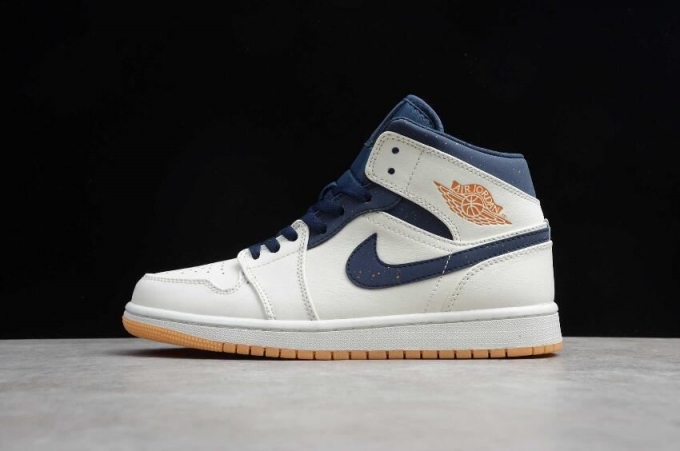 Men's | Air Jordan 1 Mid Jeter Sail Bronze College Navy Basketball Shoes