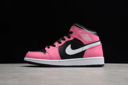 Women's | Air Jordan 1 Mid GS Black White Pinksicle Basketball Shoes