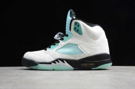 Men's | Air Jordan 5 Retro SNGL DY White Black Sland Green Basketball Shoes