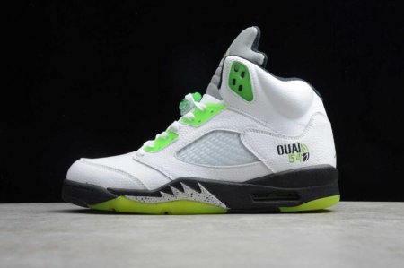 Men's | Air Jordan 5 Retro Q54 White Green Black Metallic Silver Basketball Shoes