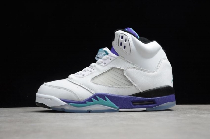 Women's | Air Jordan 5 Retro High OG White Grape Black Basketball Shoes