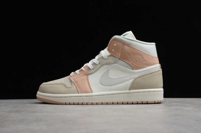 Women's | Air Jordan 1 Mid Sail Light Bone String Shimmer Basketball Shoes