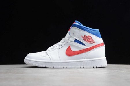 Men's | Air Jordan 1 Mid White University Red Game Royal Basketball Shoes