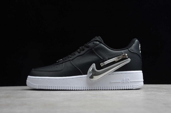 Women's | Nike Air Force 1 07 Low Zip Swoosh Black White Silver CW6558-001 Running Shoes