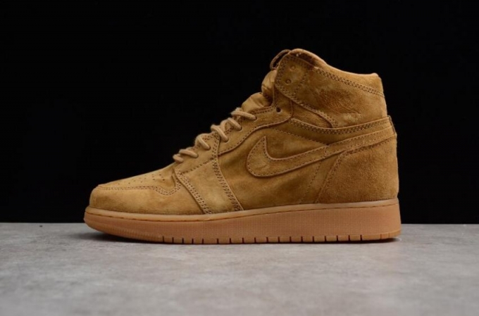 Women's | Air Jordan 1 Retro High OG Wheat Golden Harvest Elemental Gold Basketball Shoes