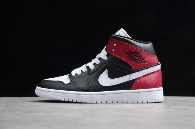 Men's | Air Jordan 1 Mid Black White Noble Red Basketball Shoes