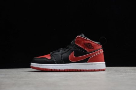 Kids | Air Jordan 1 Mid Red Black White Basketball Shoes