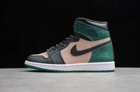 Women's | Air Jordan 1 Retro High Black Fossil Pale Green Basketball Shoes