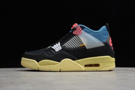 Women's | Union x Air Jordan 4 Retro Off Noir Brigade Blue Dark Smoke Grey Light Fusion Red Basketball Shoes