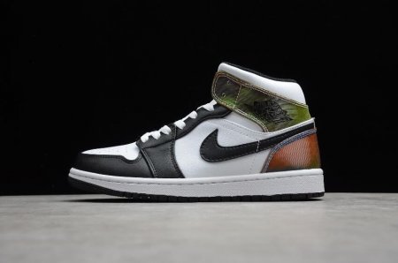 Women's | Air Jordan 1 Mid Heat Reactive White Black Colour Basketball Shoes