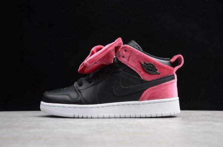 Men's | Air Jordan 1 Mid Bow GS Black Noble Red Basketball Shoes