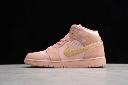 Women's | Air Jordan 1 Mid SE Coral Stardust Club Gold Basketball Shoes