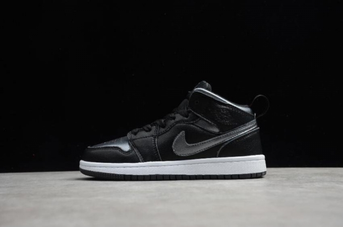 Kids | Air Jordan 1 Mid Black Silver White Basketball Shoes