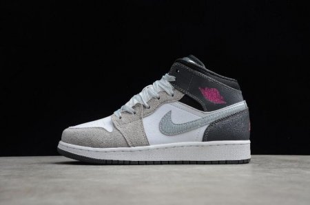 Men's | Air Jordan 1 Mid GG White Hyper Pink Wolf Grey Basketball Shoes