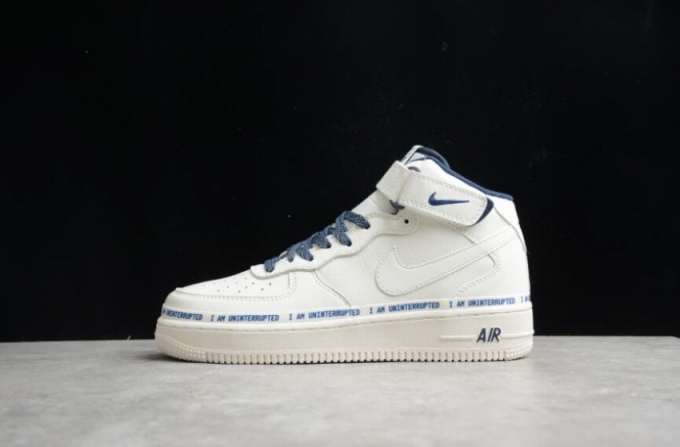 Men's | Nike Air Force 1 07 Mid NU8802-303 Beige Dark Blue Shoes Running Shoes