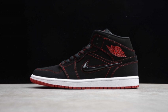 Men's | Air Jordan 1 Mid Fearless Black Gym Red White Basketball Shoes