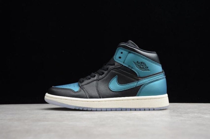 Women's | Air Jordan 1 Mid Black Pale Ivory Blue Multicolor Basketball Shoes