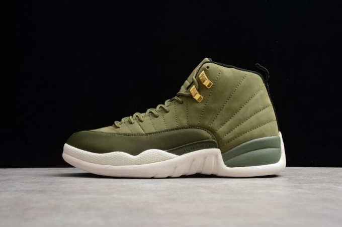 Women's | Air Jordan 12 Retro Olive Canvas Metallic Gold 130690-301 Basketball Shoes