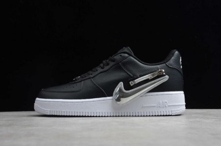 Men's | Nike Air Force 1 07 Low Zip Swoosh Black White Silver CW6558-001 Running Shoes