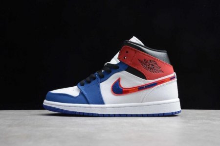 Men's | Air Jordan 1 Mid White Blue Gym Red Basketball Shoes