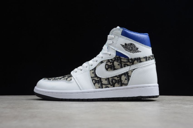 Women's | Air Jordan 1 High Dior White Blue Black Basketball Shoes