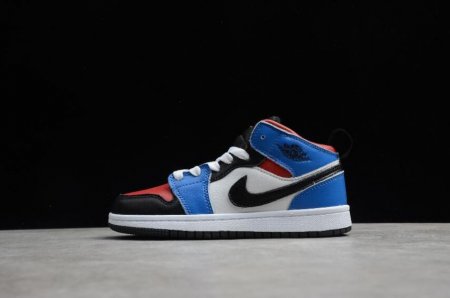 Kids | Air Jordan 1 Mid Red Blue Black White Basketball Shoes