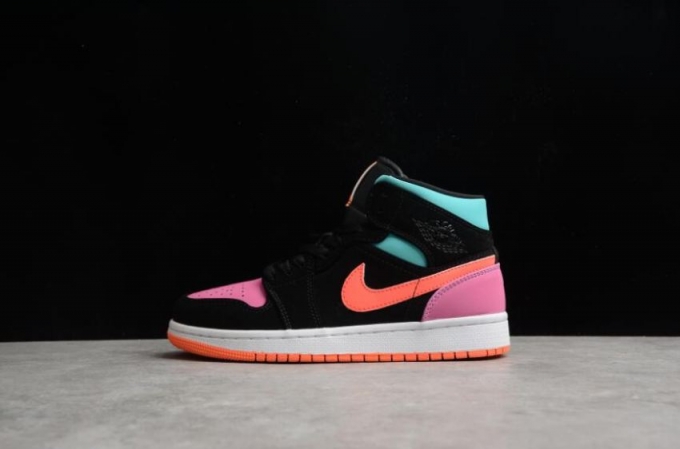 Men's | Air Jordan 1 Mid Peach Black Blue Basketball Shoes