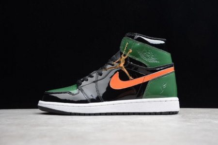 Women's | Air Jordan 1 Retro High OG Black Green Orange Basketball Shoes