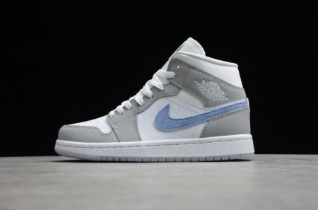 Men's | Air Jordan 1 Mid White Gray Blue Basketball Shoes