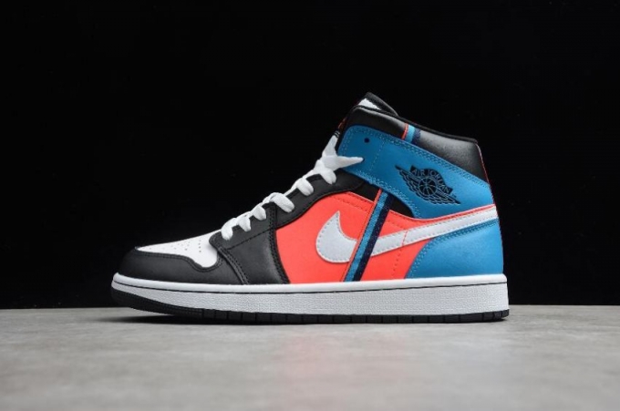 Women's | Air Jordan 1 Mid Game Time Black White Blue Orbit Basketball Shoes