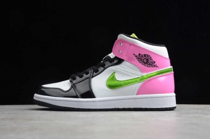 Men's | Air Jordan 1 Mid SE White Pink Black Green Basketball Shoes