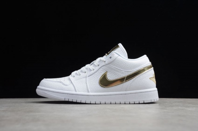 Women's | Air Jordan 1 Low SE White Metallic Gold White Basketball Shoes