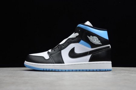 Women's | Air Jordan 1 Mid White Black University Blue Shoes Basketball Shoes