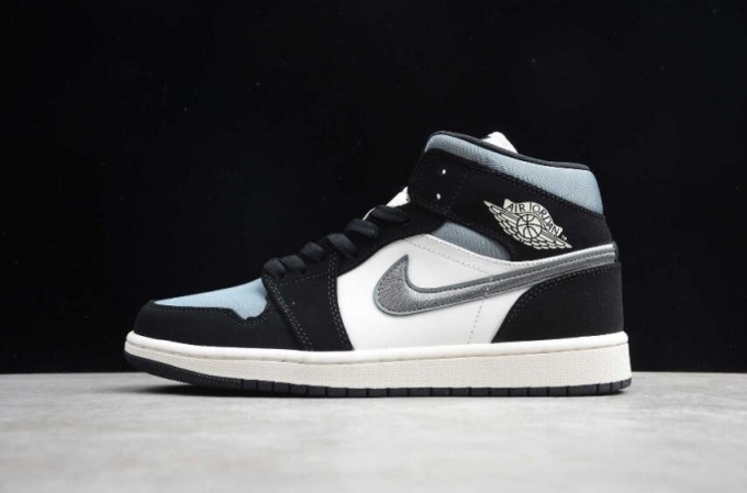 Women's | Air Jordan 1 Mid Black White Grey Basketball Shoes