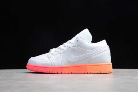 Women's | Air Jordan 1 Low GS White Bright Crimson-Bright Mango-White Basketball Shoes