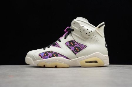 Men's | Air Jordan 6 Retro Quai 54 Sail Black White Purple Basketball Shoes