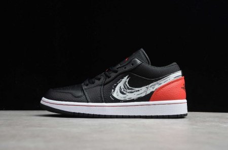 Men's | Air Jordan 1 Low SE Brushstroke Swoosh Black Red Basketball Shoes