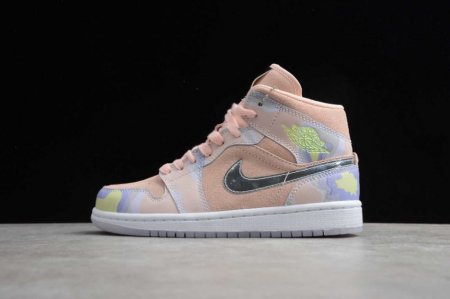 Women's | Air Jordan 1 Mid SE Washed Coral Chrome Light Whistle Basketball Shoes