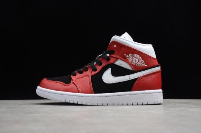 Women's | Air Jordan 1 Mid Black University Red White Shoes Basketball Shoes