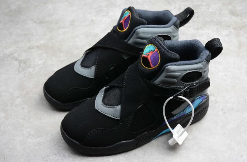 Kids | Air Jordan 8 Retro TD Black Grey Blue Basketball Shoes