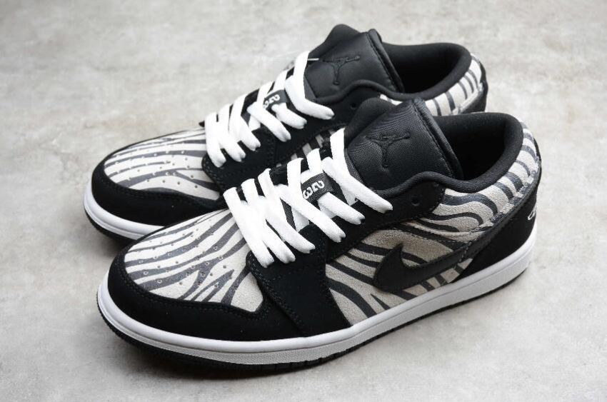 Men's | Air Jordan 1 Low Black Zebra Black White Basketball Shoes